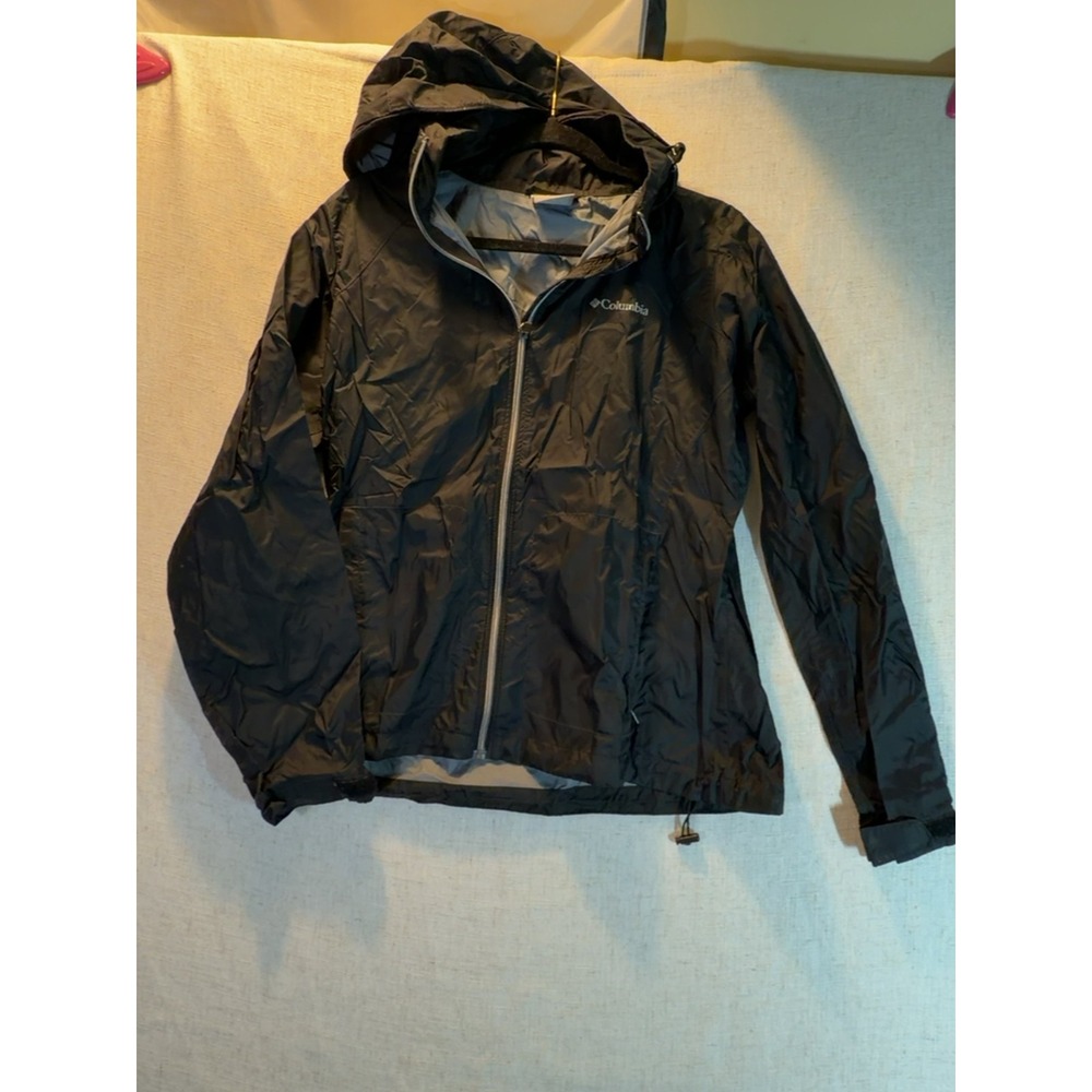 Columbia Hooded Rain Jacket Windbreaker Full Zip Black Nylon Women's Size Large
